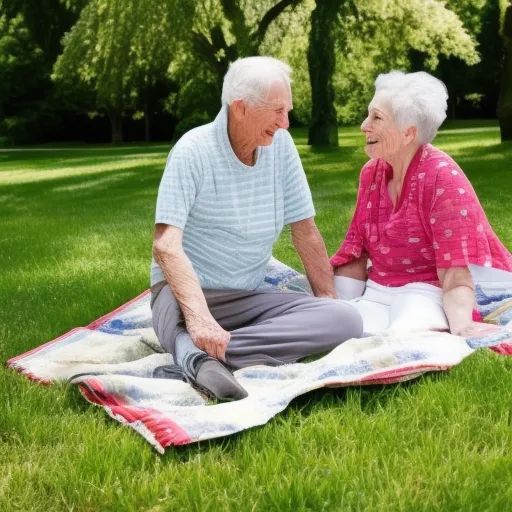 

An image of a smiling elderly couple enjoying a sunny day in the park, with a picnic blanket spread out in front of them. The couple is surrounded by a lush green landscape, symbolizing the peace and security that comes with planning for retirement