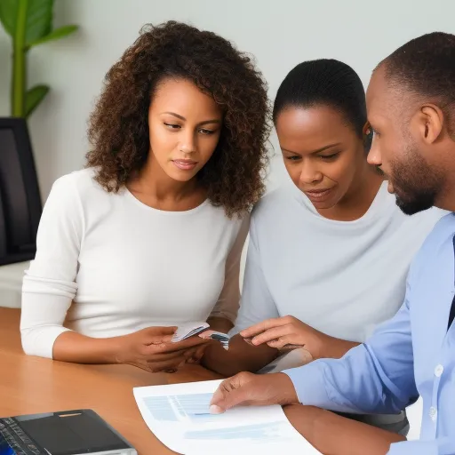 

An image of a couple discussing their home loan options with a bank representative. The couple is looking through paperwork and discussing the terms of their loan, while the bank representative is providing advice and guidance. The image conveys the importance of negotiating the