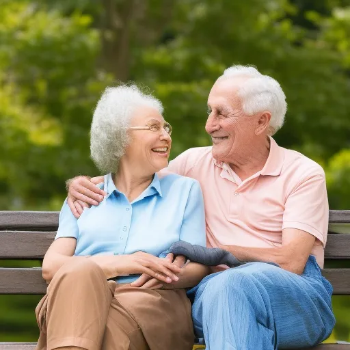 

An image of an elderly couple sitting on a park bench, smiling and looking content, with a bright blue sky in the background. The couple is enjoying their retirement, having made the decision to include annuities in their retirement plan. This