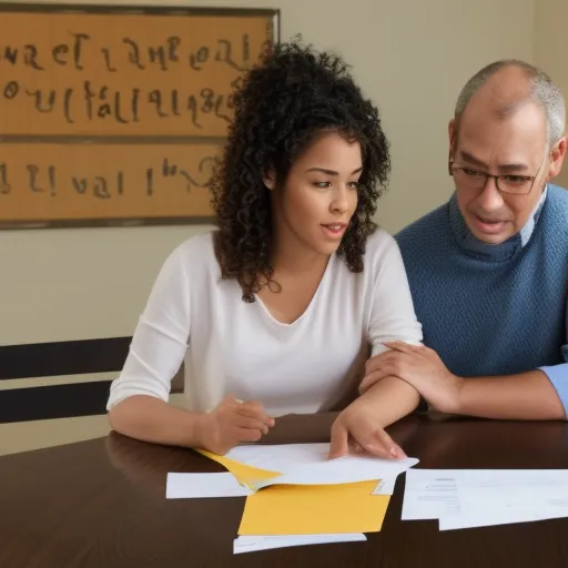 

The image shows a young adult couple sitting at a table, discussing their retirement plans. The man is pointing to a sheet of paper with a graph and various figures on it, while the woman looks on, appearing to be taking in the information